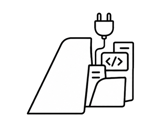 Ilustración de un icono de carpeta con documentos y un conector.