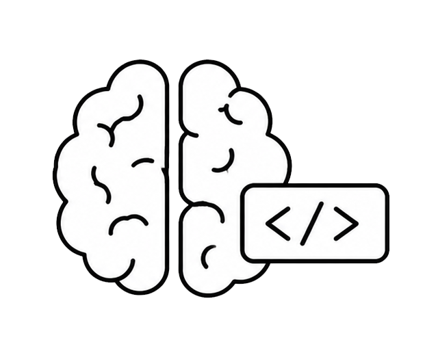 Ilustración de un icono de un cerebro y un snipet de código.