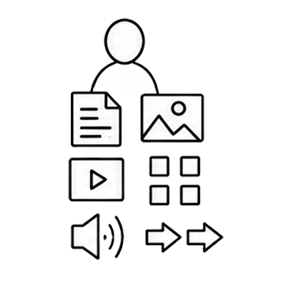 Ilustración de una silueta detrás de varios iconos de tipos de documentos.