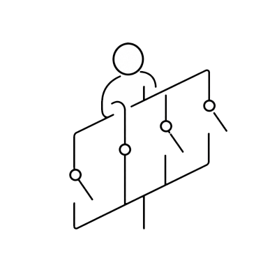 Ilustración de una silueta detrás de un interruptor.