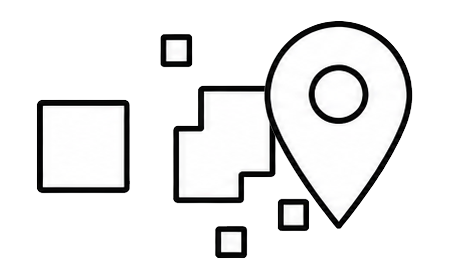 Ilustración de cuadrados y un marcador de punto de mapa.