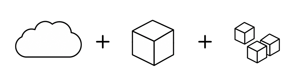 Ilustración de un icono de nube, un cubo y otros cubos más pequeños.