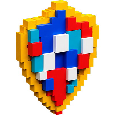 Ilustración de un icono de escudo creado con cubitos.