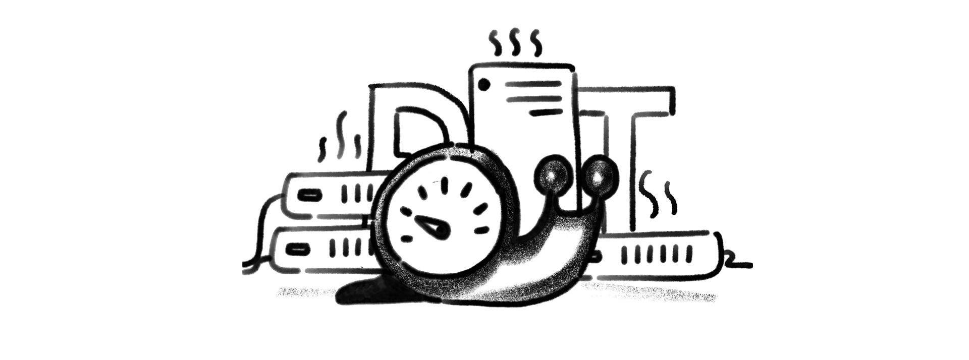 Ilustración de un caracol en un datacenter.