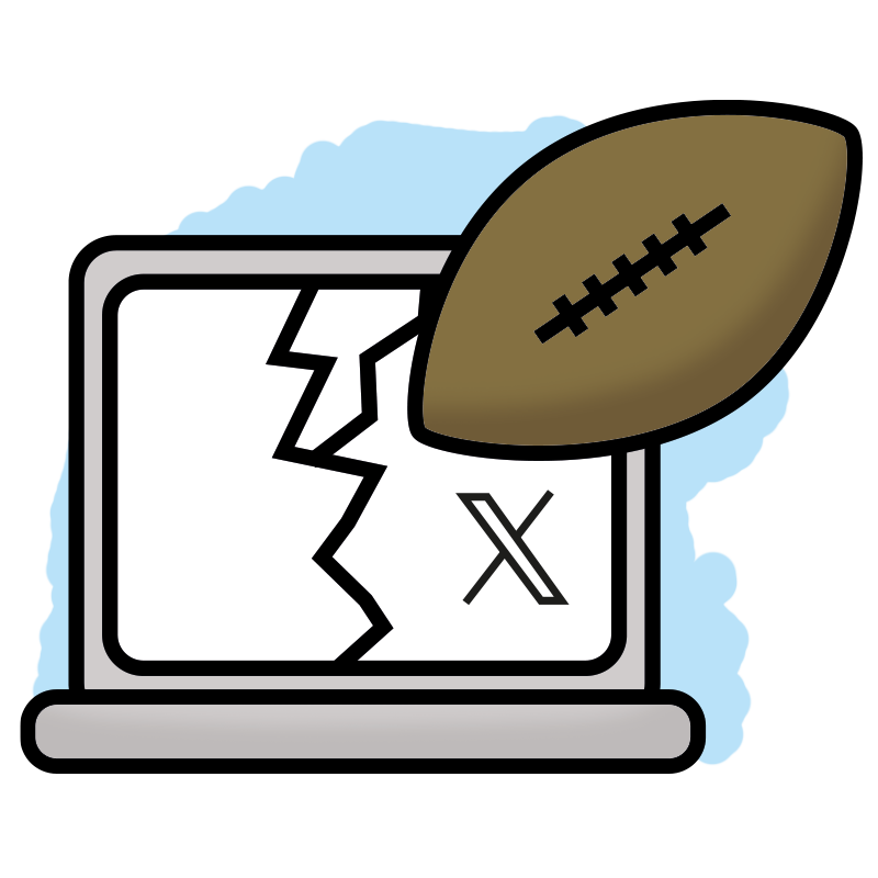 Computador con la pantalla rota por un balón de fútbol americano