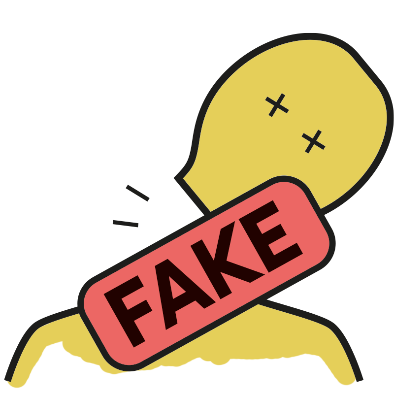 Muñeco descabezado con el letrero de fake