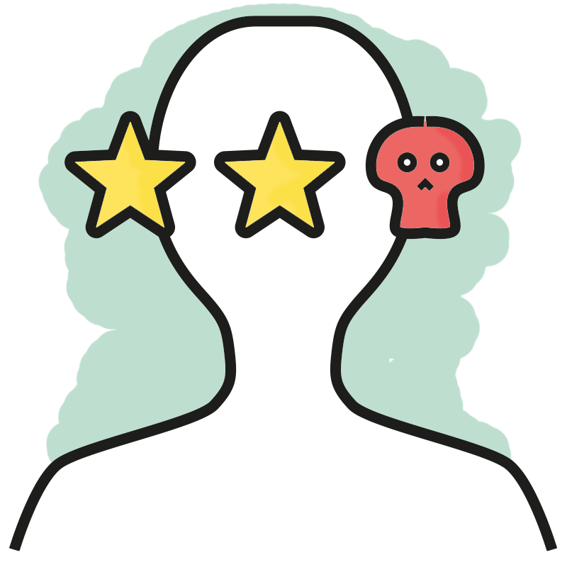 Imagen de estrellas de una revisión en donde una es una calavera