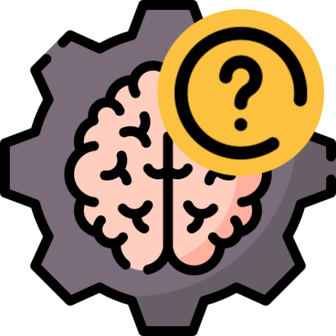 Icono de un cerebro con dudas.