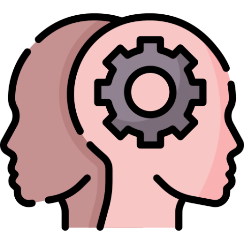 Icono de dos cabezas en donde en una hay un engranaje.