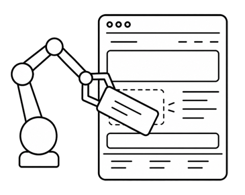 Brazo robótico construyendo una página web.